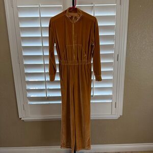 Fabletics Women’s Gold Velour Zip Up Jumpsuit Size Medium Romper Atheisure Comfy